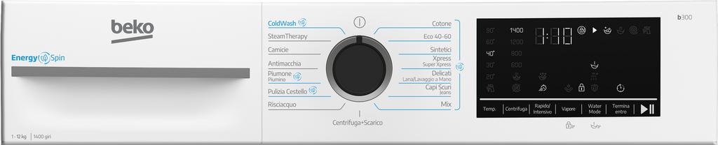 Beko BMWT31241A: Lavatrice 12kg, Classe A, 1400giri, linea estetica NX, motore ProSmart Inverter, Display Touch, oblò nero, tecnologia EnergySpin™, tecnologia a vapore SteamCure™