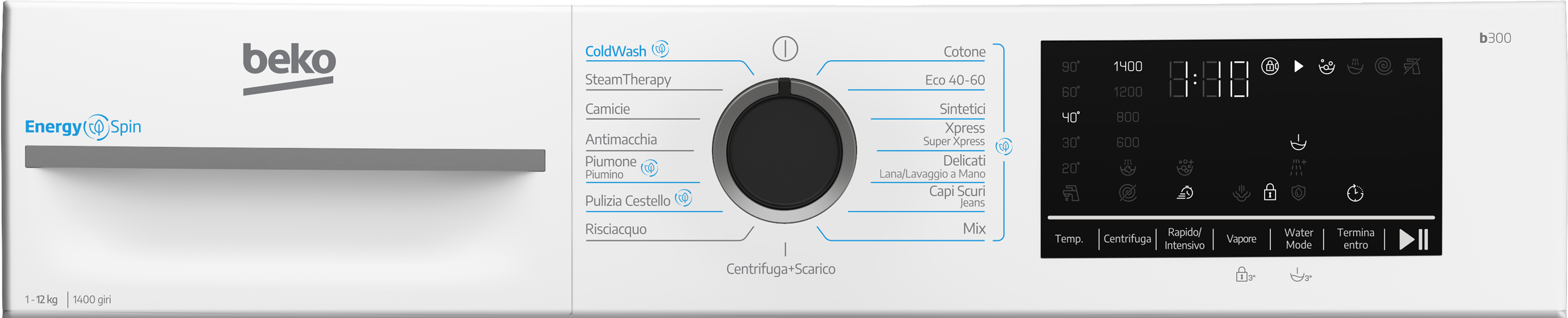 Beko BMWT31241A: Lavatrice 12kg, Classe A, 1400giri, linea estetica NX, motore ProSmart Inverter, Display Touch, oblò nero, tecnologia EnergySpin™, tecnologia a vapore SteamCure™