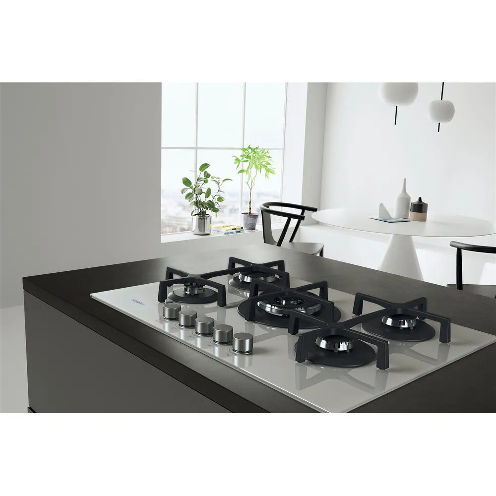 Piano Cottura a Gas WHIRLPOOL GOA7523WH   5 Fiamme  75 cm   vetro