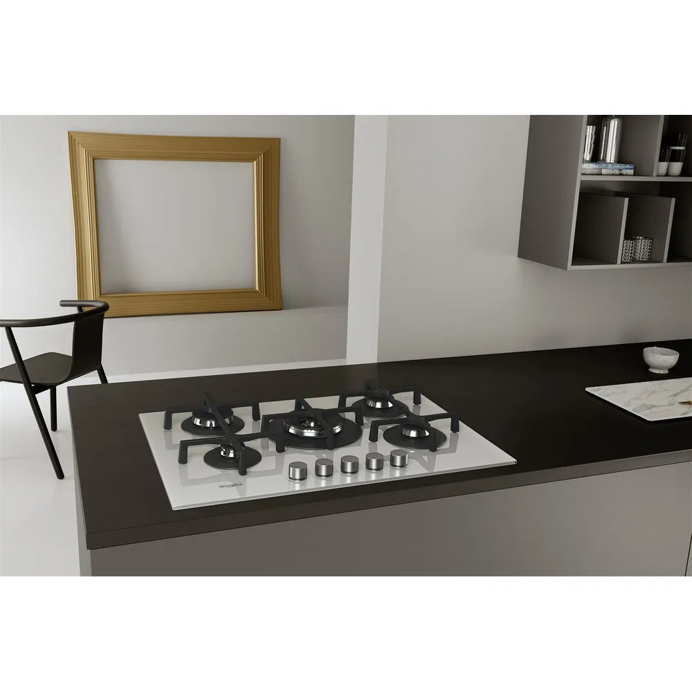 Piano Cottura a Gas WHIRLPOOL GOA7523WH   5 Fiamme  75 cm   vetro