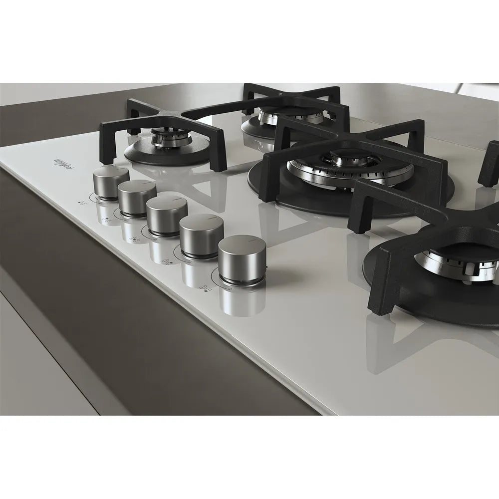 Piano Cottura a Gas WHIRLPOOL GOA7523WH   5 Fiamme  75 cm   vetro