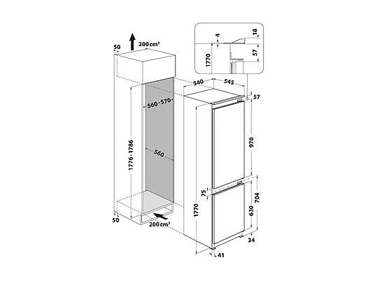 INDESIT INC18D031B FRIGORIFERO INCASSO H 177x L 54 VENTILATO