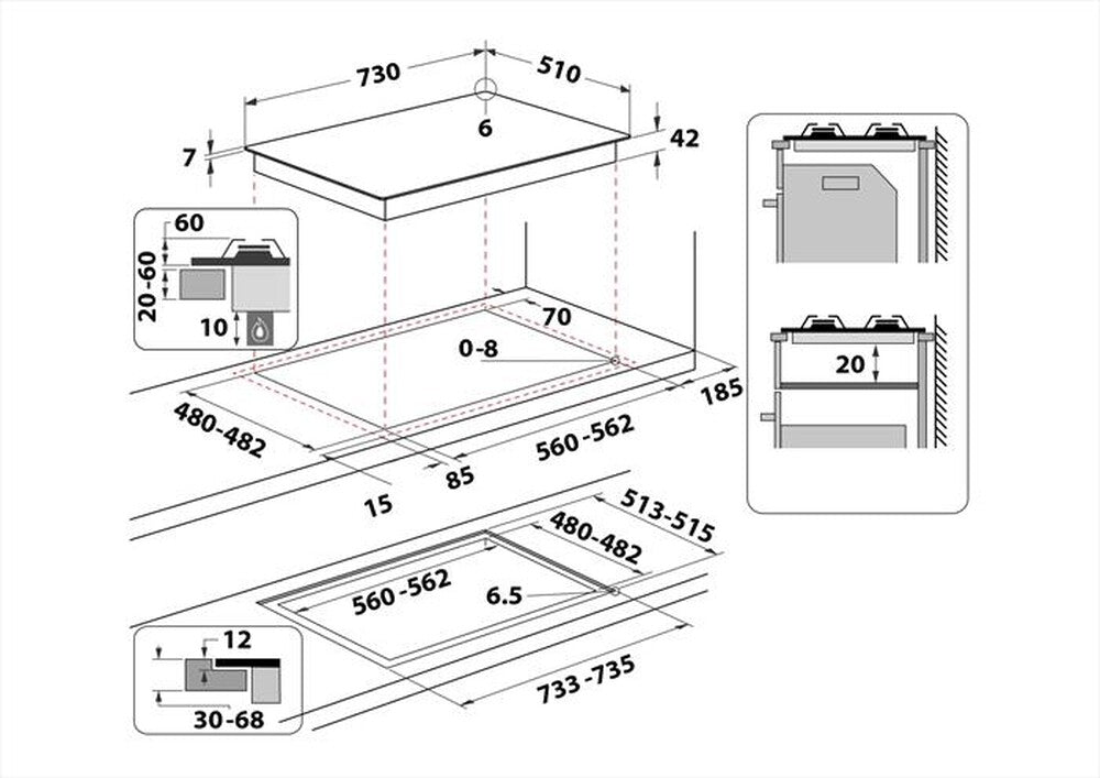 INDESIT Piano Cottura ING72T WH1  cm 75 Vetro