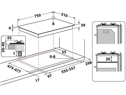 Piano cottura a gas Hotpoint Ariston: 5 fuochi, - PCN 752 T/IX/HA