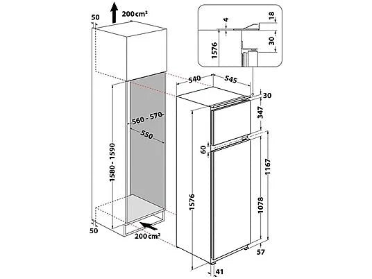 INDESIT T16 A1 FRIGORIFERO INCASSO  H 157 x54