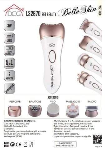 DCG Epilatore LS2670 5 in 1 Multifunzione Epilatore-Rasoio-rimuovi calli-Spazzola viso -massaggi