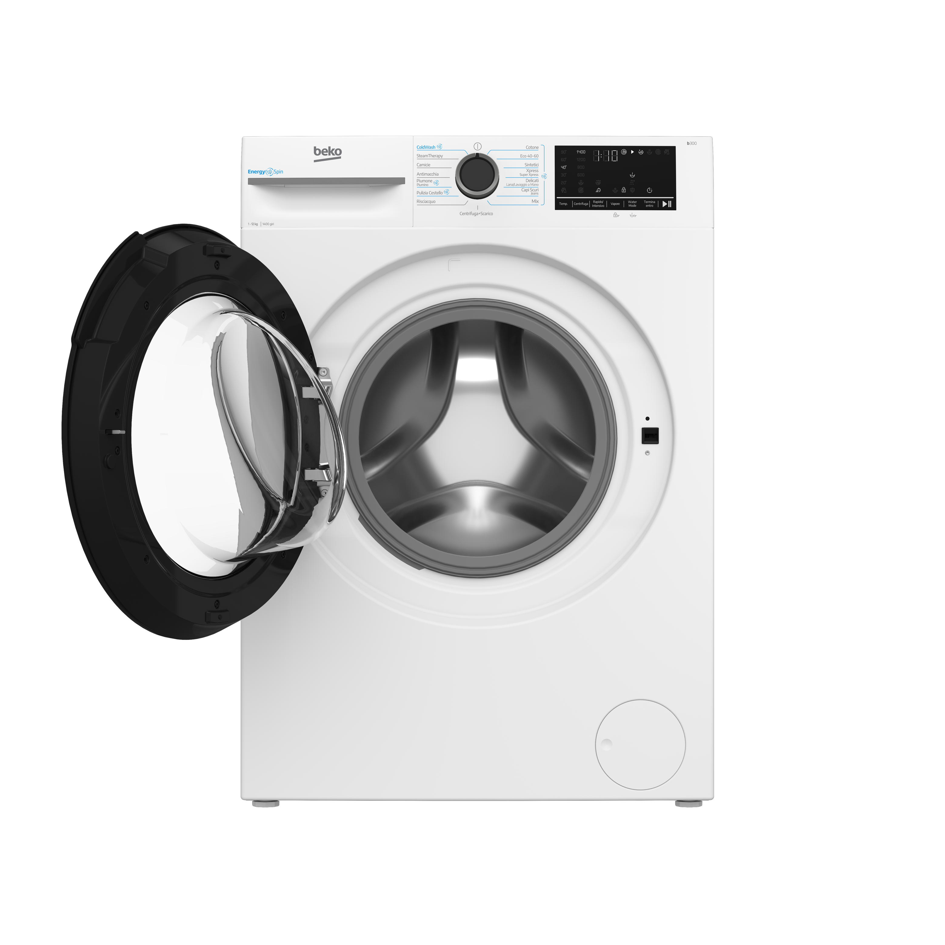 Beko BMWT31241A: Lavatrice 12kg, Classe A, 1400giri, linea estetica NX, motore ProSmart Inverter, Display Touch, oblò nero, tecnologia EnergySpin™, tecnologia a vapore SteamCure™