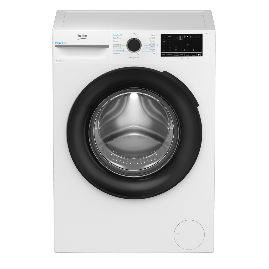 Beko BMWT31241A: Lavatrice 12kg, Classe A, 1400giri, linea estetica NX, motore ProSmart Inverter, Display Touch, oblò nero, tecnologia EnergySpin™, tecnologia a vapore SteamCure™