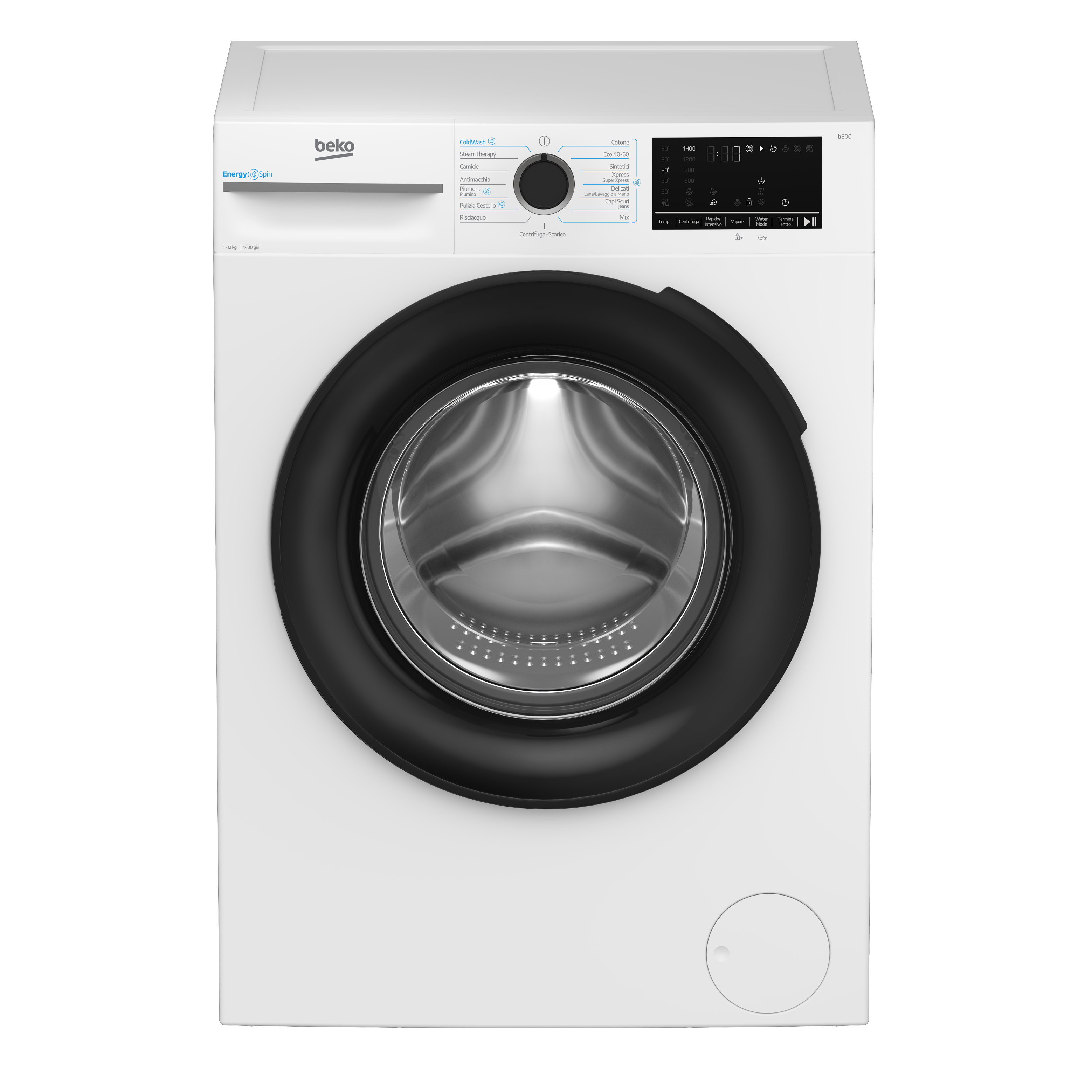 Beko BMWT31241A: Lavatrice 12kg, Classe A, 1400giri, linea estetica NX, motore ProSmart Inverter, Display Touch, oblò nero, tecnologia EnergySpin™, tecnologia a vapore SteamCure™