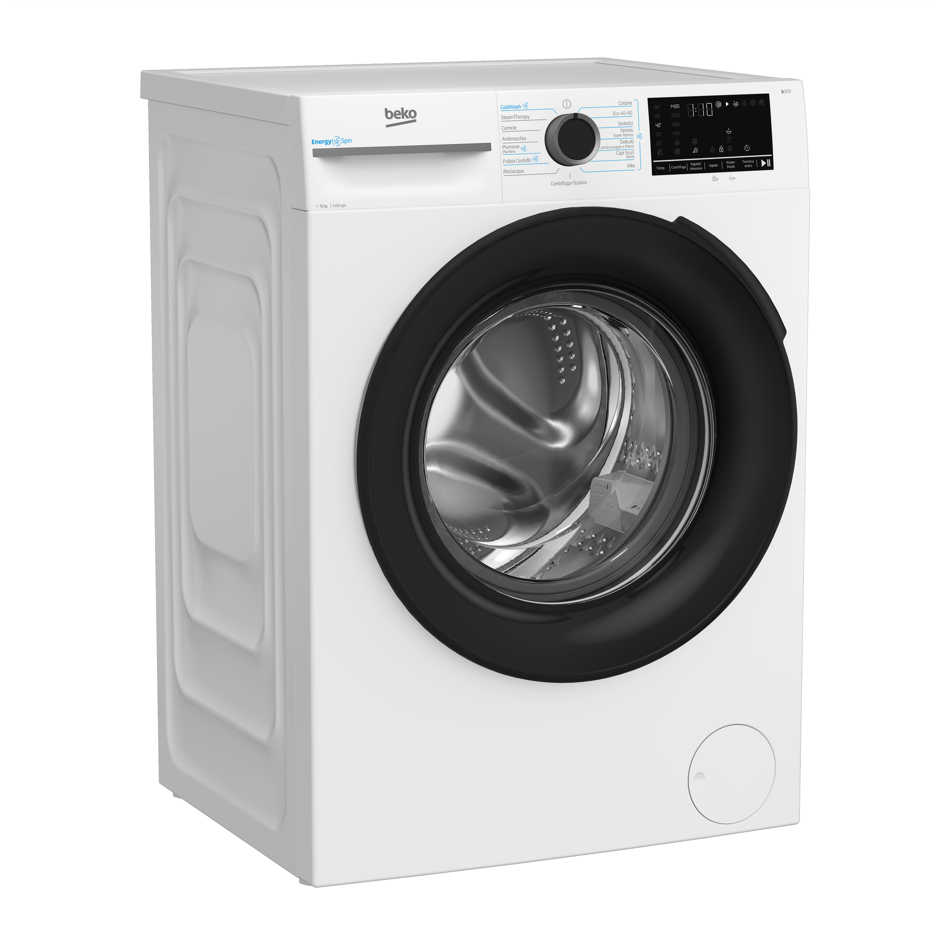 Beko BMWT31241A: Lavatrice 12kg, Classe A, 1400giri, linea estetica NX, motore ProSmart Inverter, Display Touch, oblò nero, tecnologia EnergySpin™, tecnologia a vapore SteamCure™