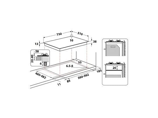 INDESIT THP 752 W/IX/I 1 PIANO COTTURA GAS, 5 zone di cotura, dimensioni: L 73 cm, P 51 cm, piano in Acciaio inossidabile, Acciaio Inox