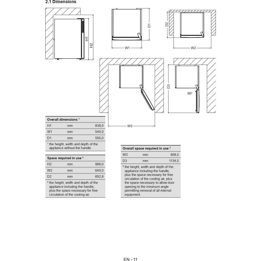 WHIRLPOOL W55Z1112W Congelatore 3 Cassetti   H 85 cm  - 95 Lt.